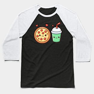 Kawaii Cute Food Illustration of a Pizza and a Milkshake | Cute Kawaii Art Design Baseball T-Shirt